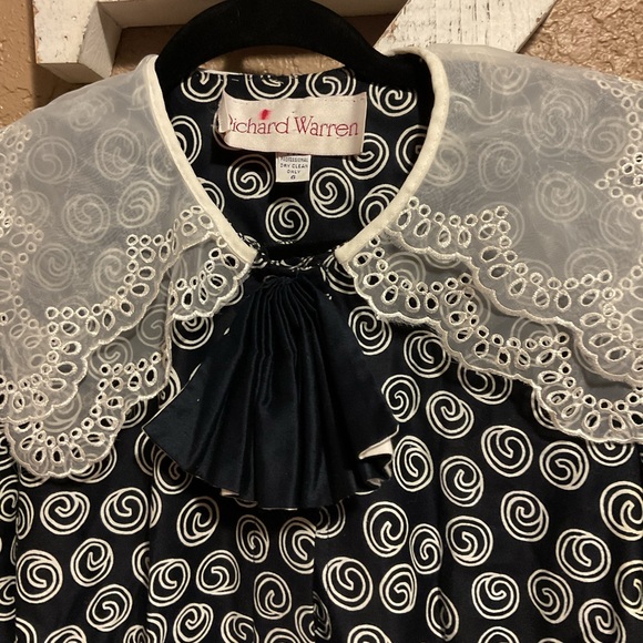 Vintage Richard Warren Black White Scroll Top Lace Collar Women’s Size 6 EUC - Picture 2 of 3